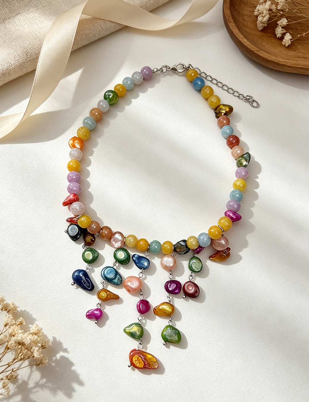 Ladies Colorful Beaded Tassel Choker Necklace