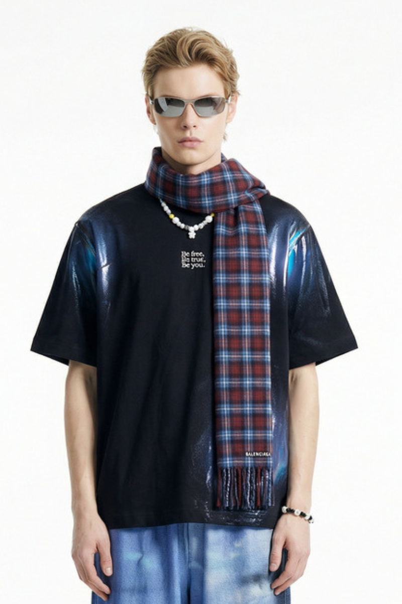 Men's Oversized Solid Cooling Powder Puff Print T-Shirt
