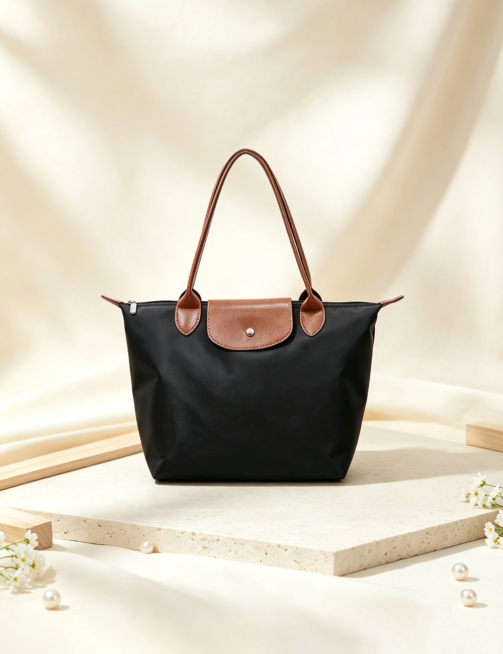 Ladies Color Block Nylon Shoulder Tote Bag