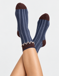 Ladies Lettuce Edge Striped Mid Calf Socks
