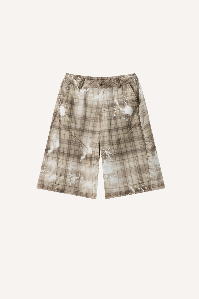 Men's 2026 Summer Curved Cargo 7/8 Plaid Washed Pants