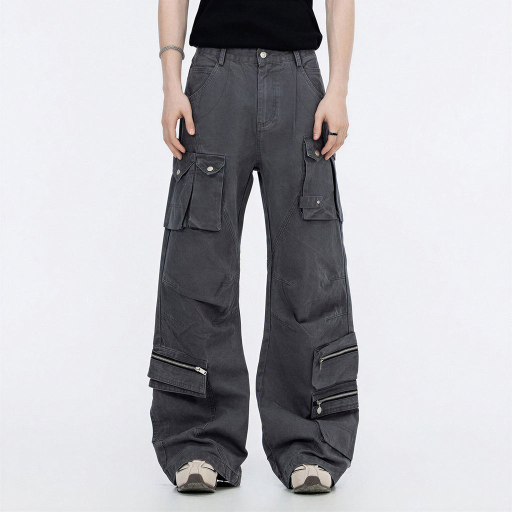 Men's Spring Multi-Pocket Tech Cargo Wide-Leg Pants