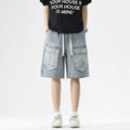 Men's Summer Light Wash Multi-Pocket Cargo Denim Shorts