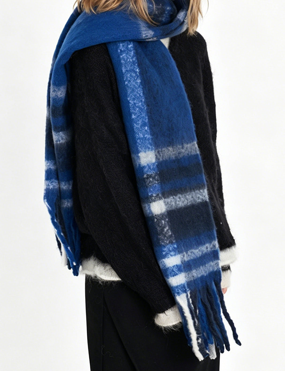 Ladies Check Fringe Long Scarf