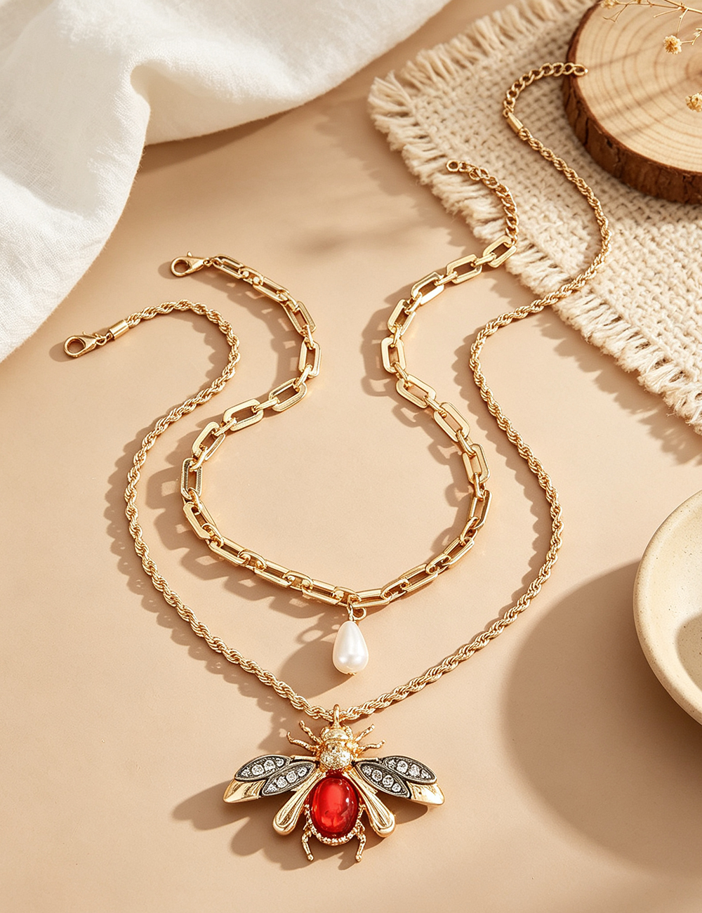 Ladies Multi-layer Ladybug Pendant Necklace