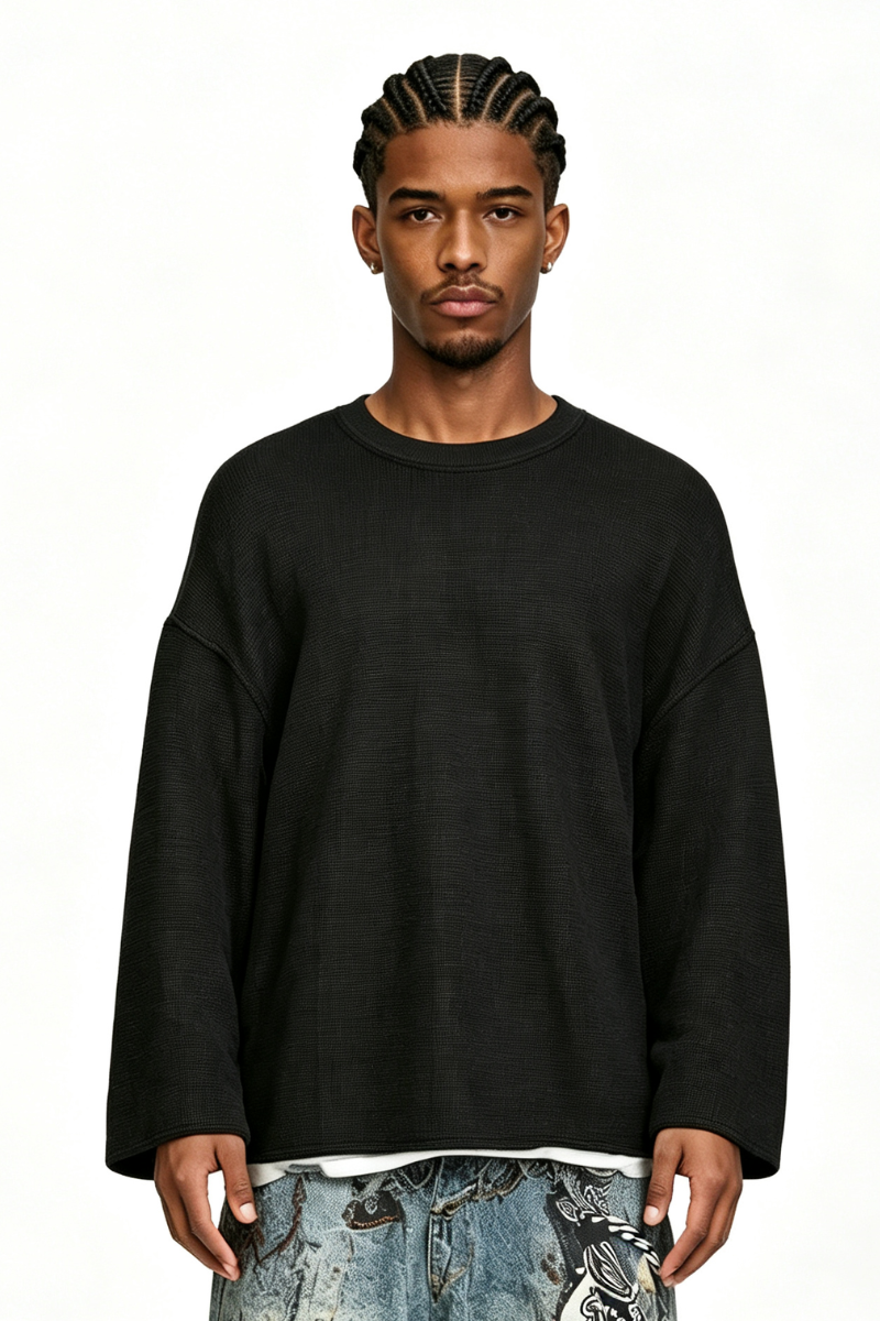 Men's Fall Clothing Raw-Edge Cropped Long Sleeve T-Shirt