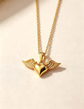 Ladies Minimalist Vintage Angel Wing Heart Charm Pendant