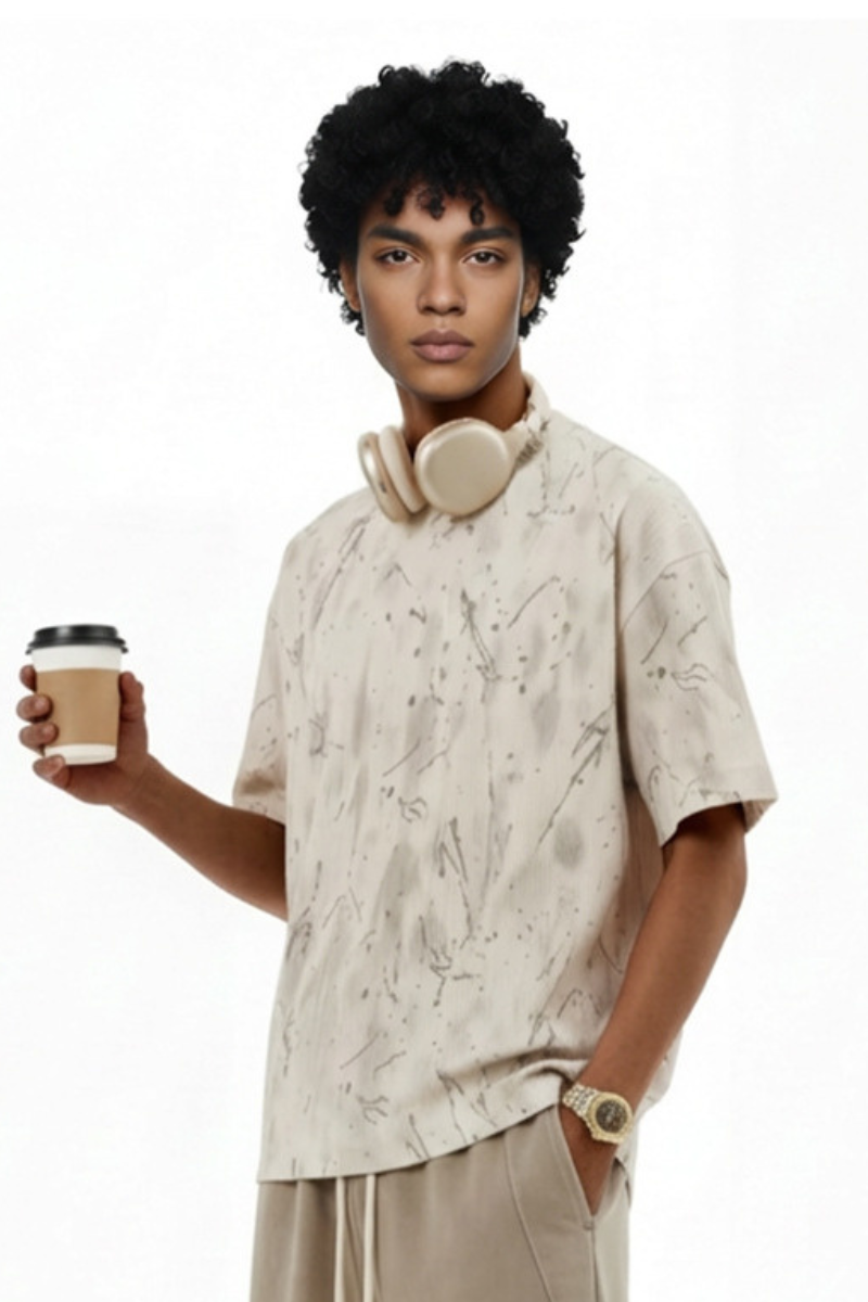Men's Streetwear Jacquard Crack Print Vintage T-shirt