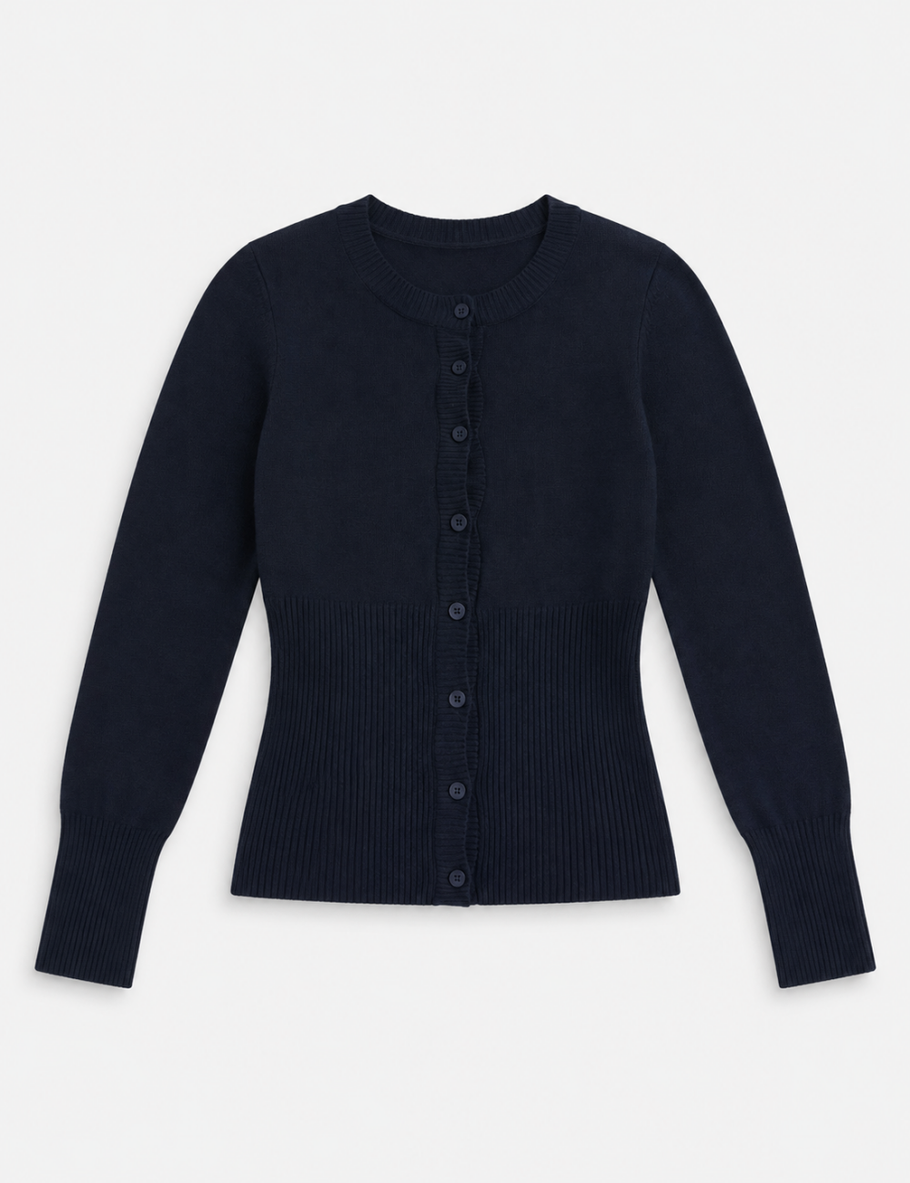 Ladies Button Front Ribbed Knit Cardigan