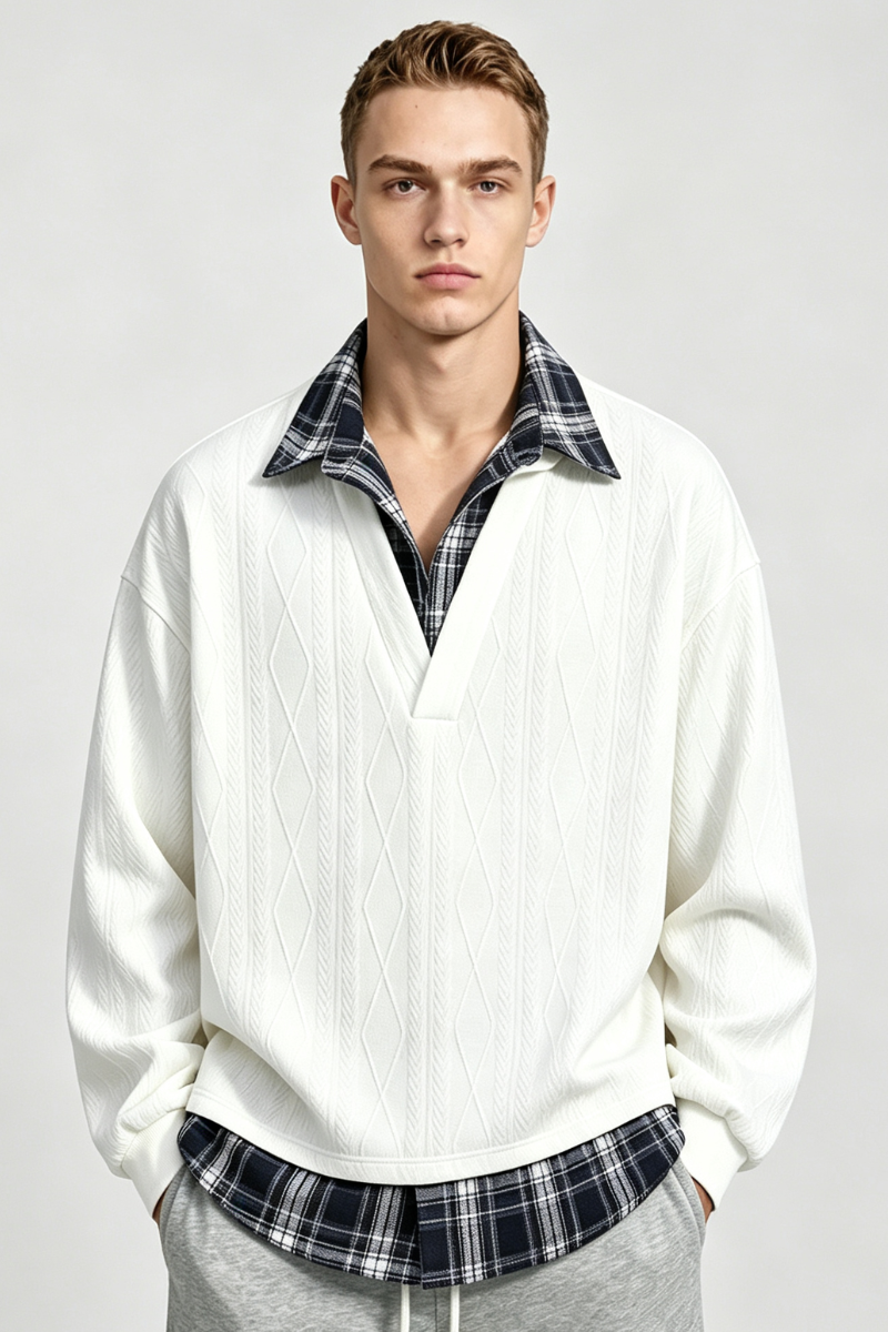 Men's Fall Clothing Plaid-Collar Layered Sweatshirt
