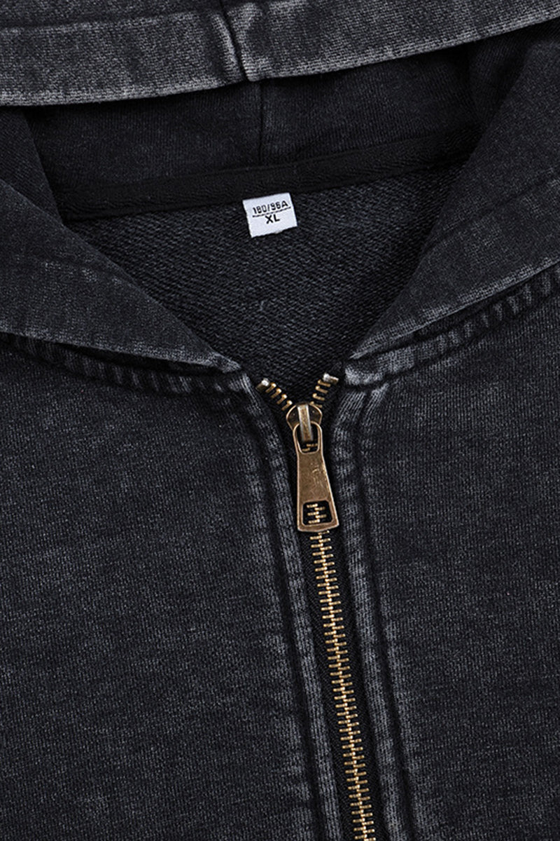 Women's Fall Clothing Vintage Washed Zip-Up Pocket Hoodie