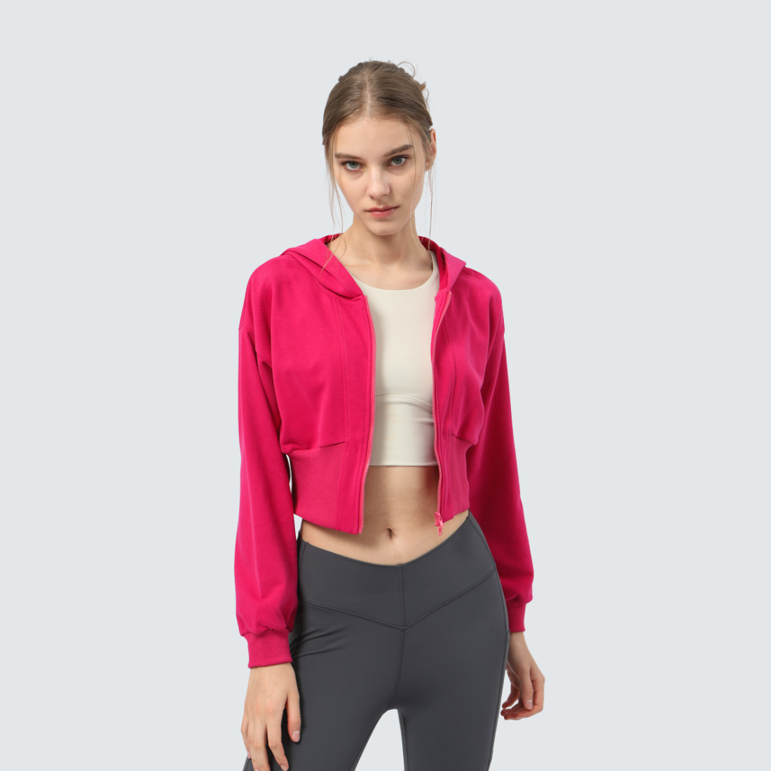 Cropped Waist-Tied Hooded Athletic Jacket