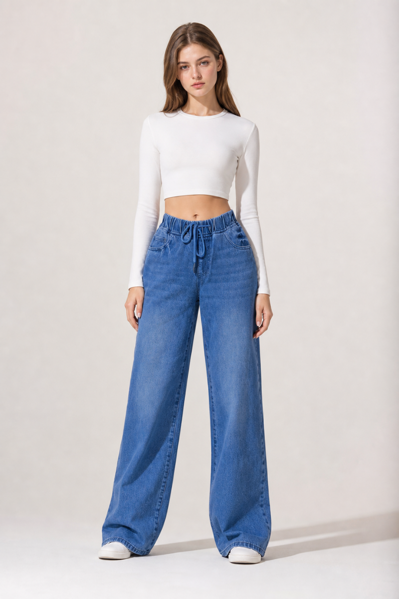 Women's Drawstring Waist Wide Leg Jeans