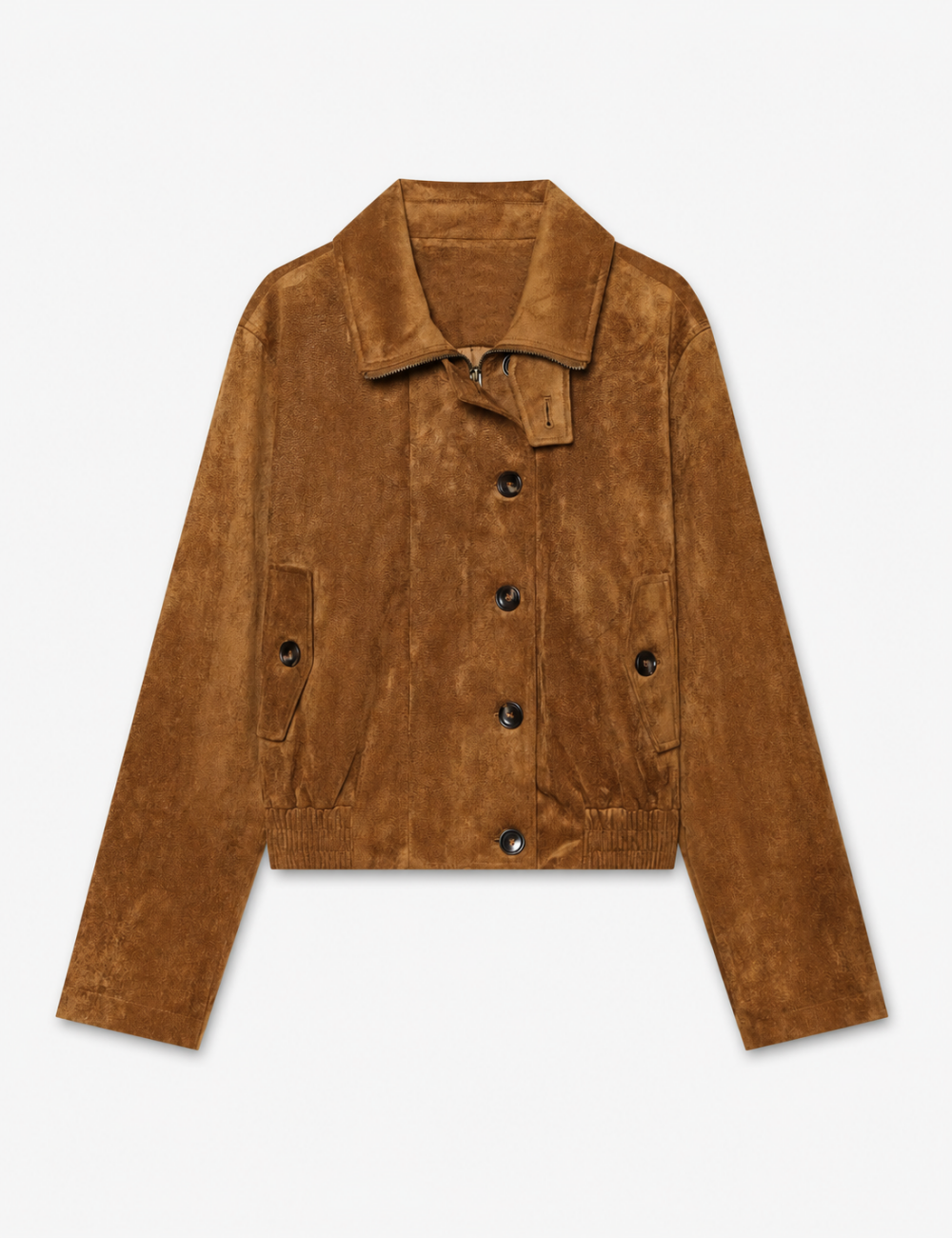 Ladies Casual Faux Suede Lapel Collar Button Crop Jacket
