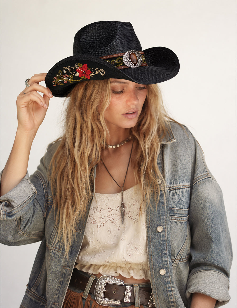 Ladies Floral Pattern Western Cowboy Hat