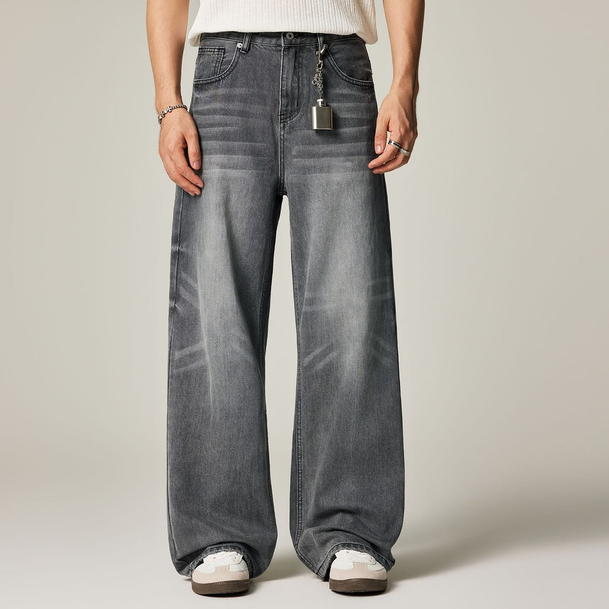 Men's Spring Gray Gradient Cat Whisker Denim Jeans