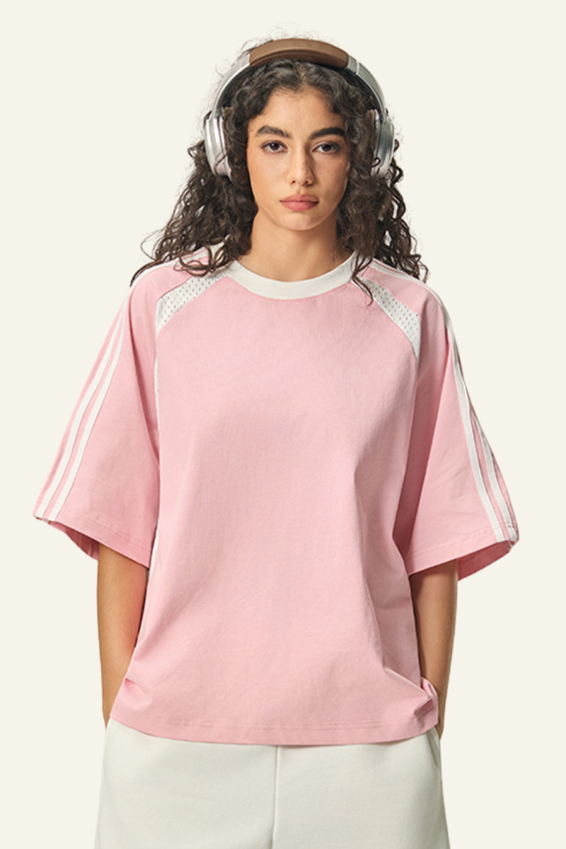Women's Cotton Side Striped Color Block Streetwear T-shirt