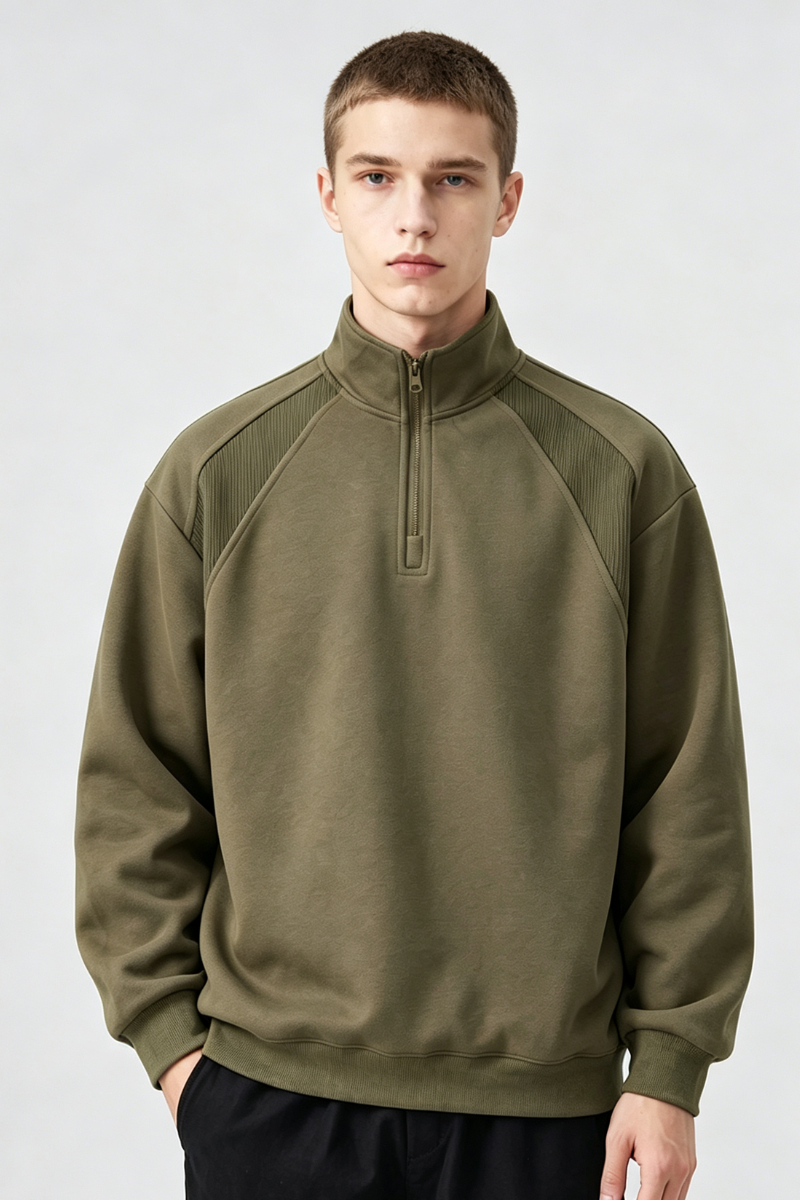Men's Fall Clothing Half-Zip Colorblock Long Sweatshirt