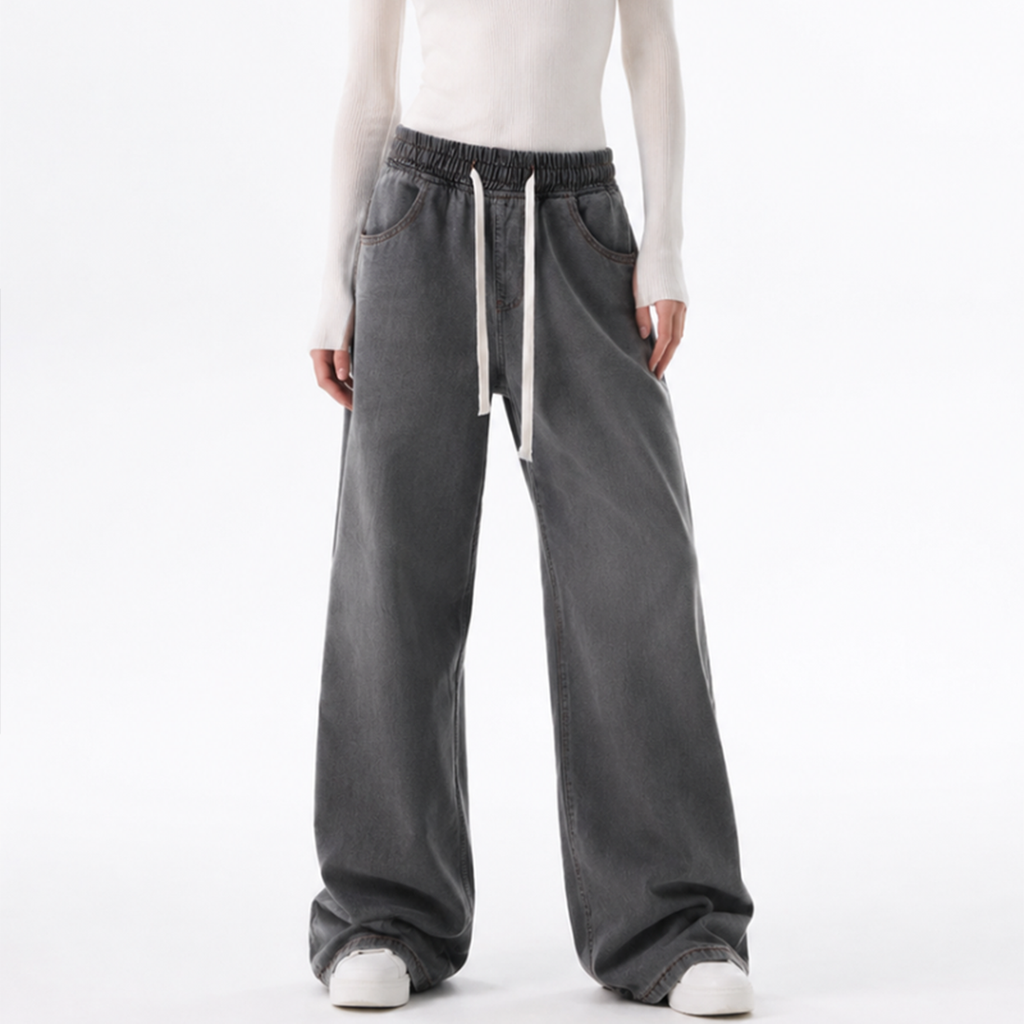 Women's Drawstring Waist Wide Leg Jeans