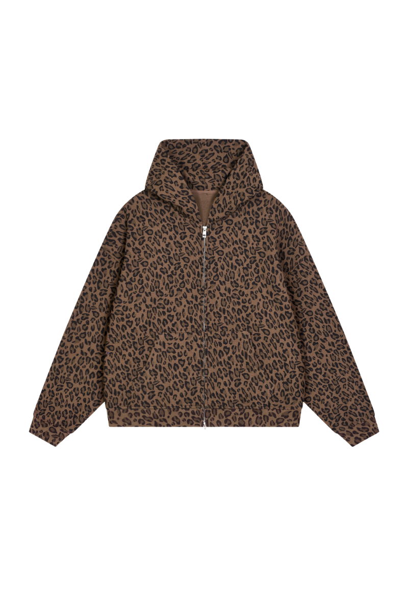 Men's Fall Clothing Leopard-Print Zip-Up Hoodie Jacket