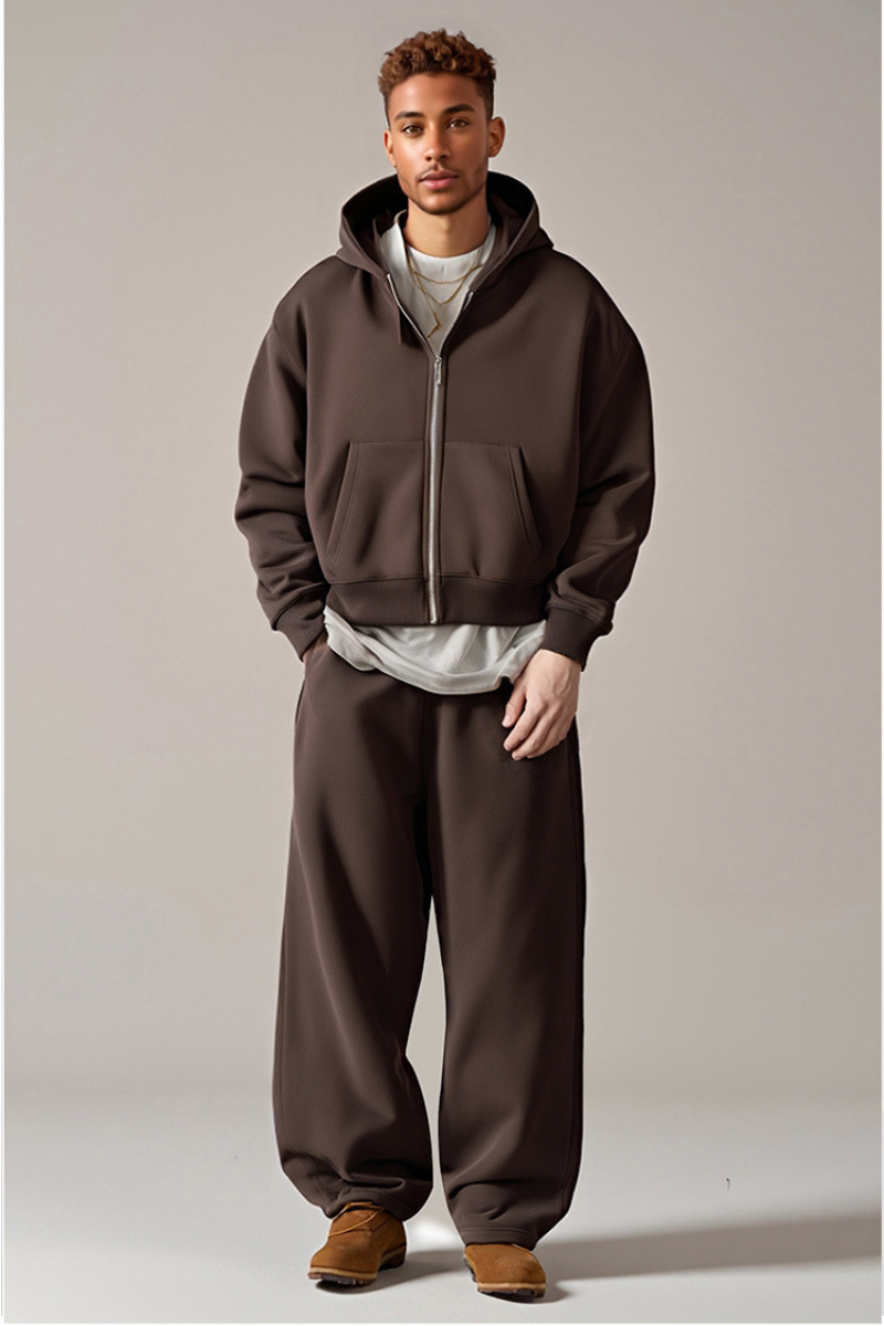 Men's Streetwear Set:Cropped Hooded Jacket And Sweatpants