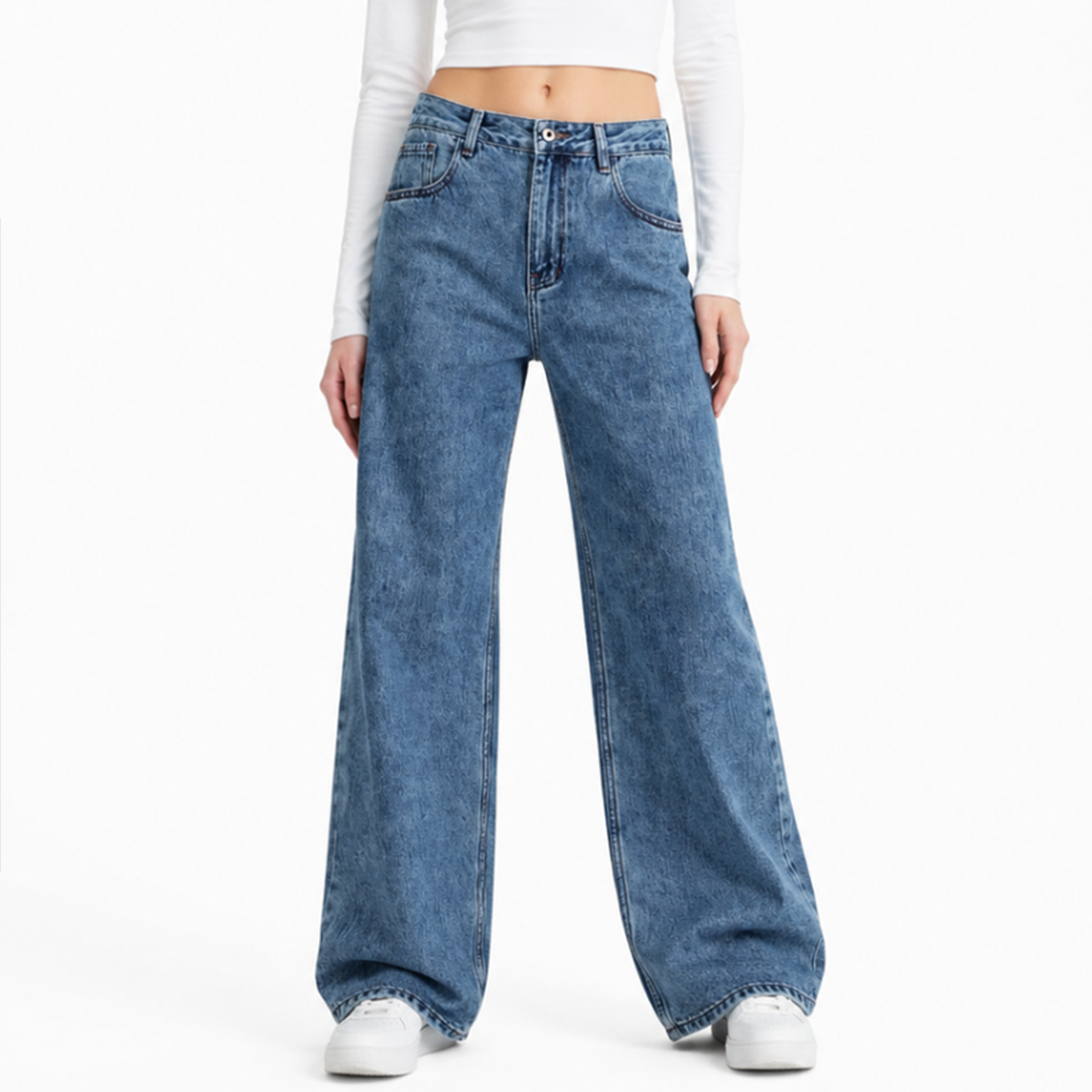 Women's 100% Cotton High Waist Straight Leg Jeans