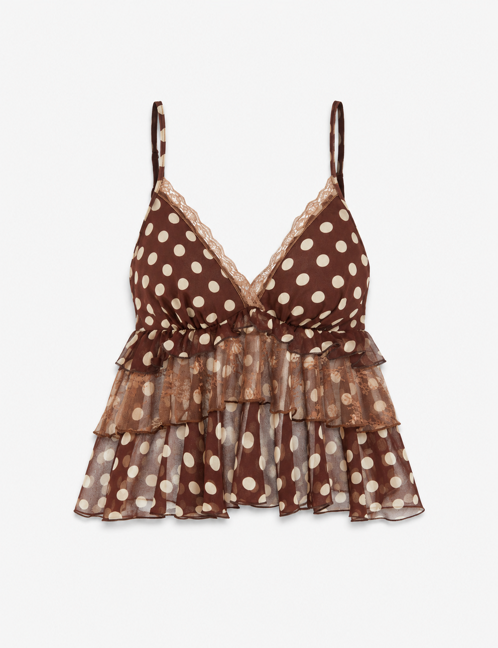 Ladies Casual Polka Dot Ruffle Hem Cami Top
