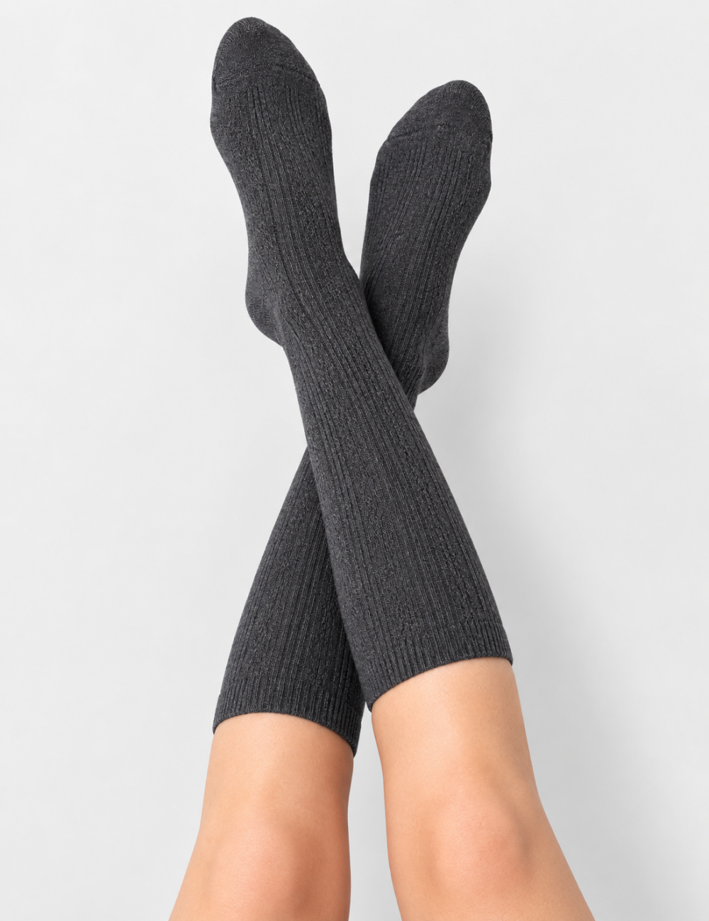 Ladies Argyle Cable Knit Knee High Socks
