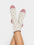 Ladies Floral Pattern Contrast Toe Mid Calf Socks