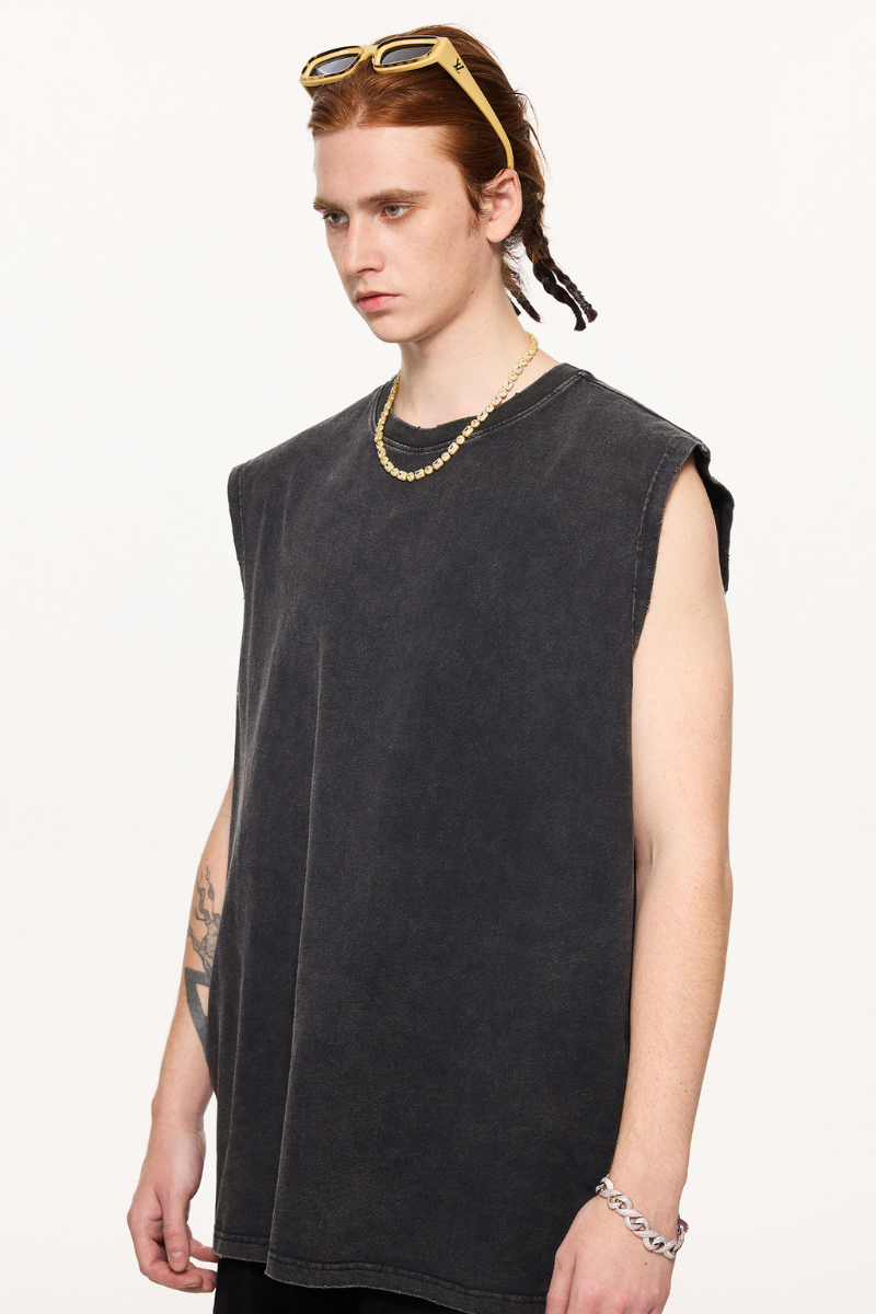 Men's Summer 275g Retro Washed Distressed Tank