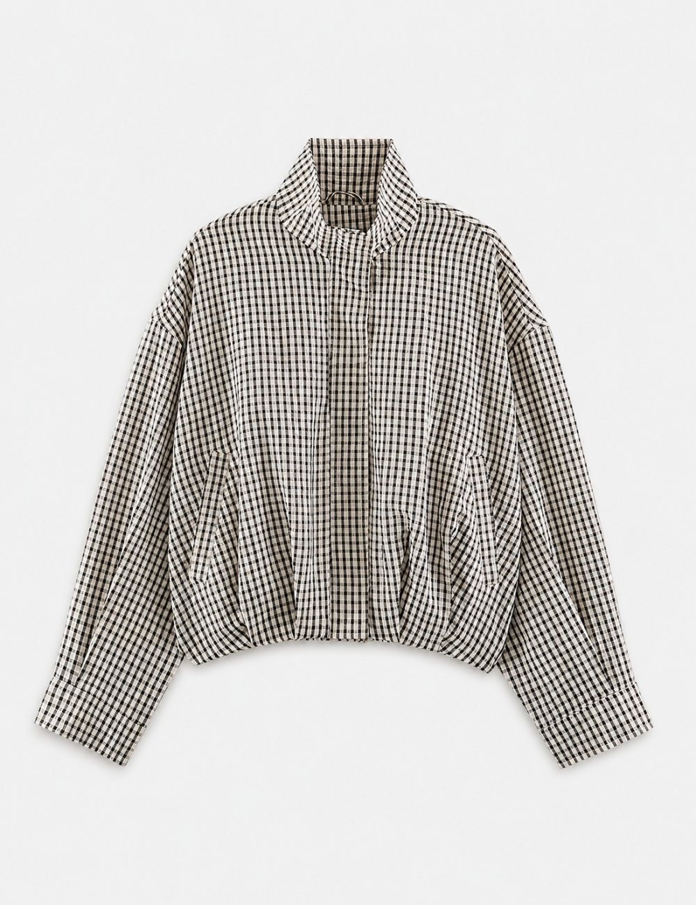 Ladies Casual Plaid Stand Collar Crop Jacket