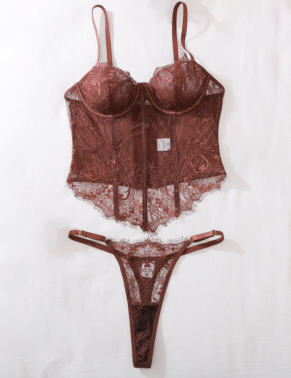Ladies Floral Embroidered Corset & Thong 2PCS Lingerie Set
