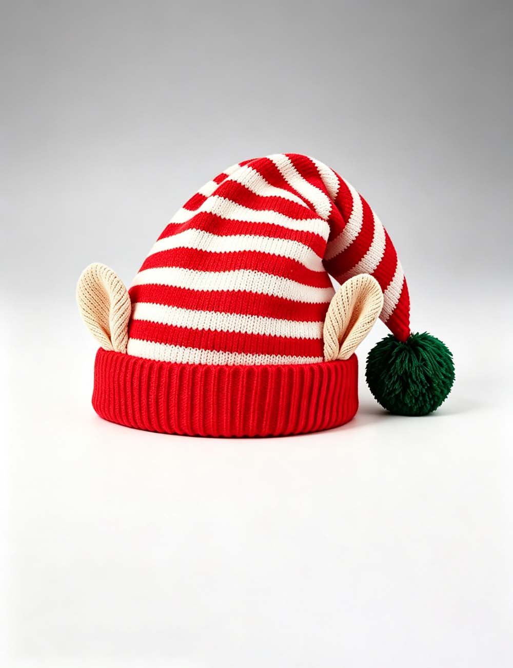 Ladies Holidays Pom Pom Funny Striped Elf Beanie Hat