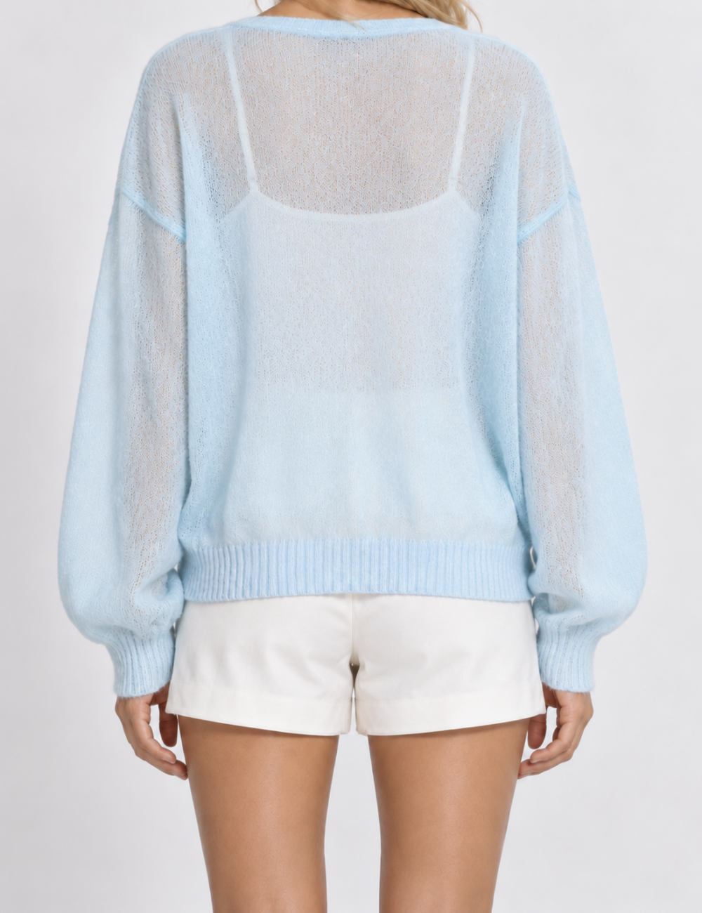 Ladies Lightweight Open Knit V Neck Button Front Cardigan