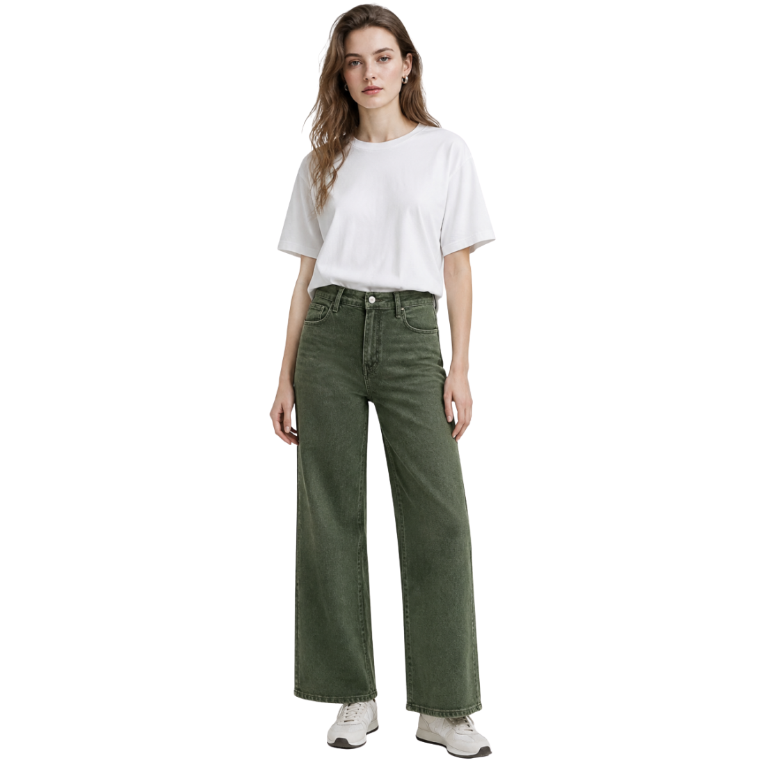 Women's high-waisted stretch loose straight-leg jeans