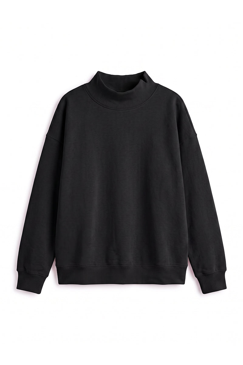 Unisex Fall Clothing Fleece Mock Neck Side Slit Sweatshirt