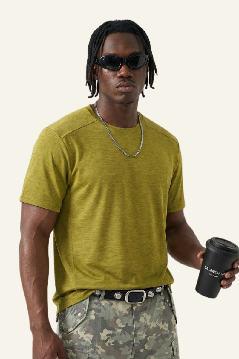 Unisex Round Neck Drape Sleeve Loose Fit T-shirt