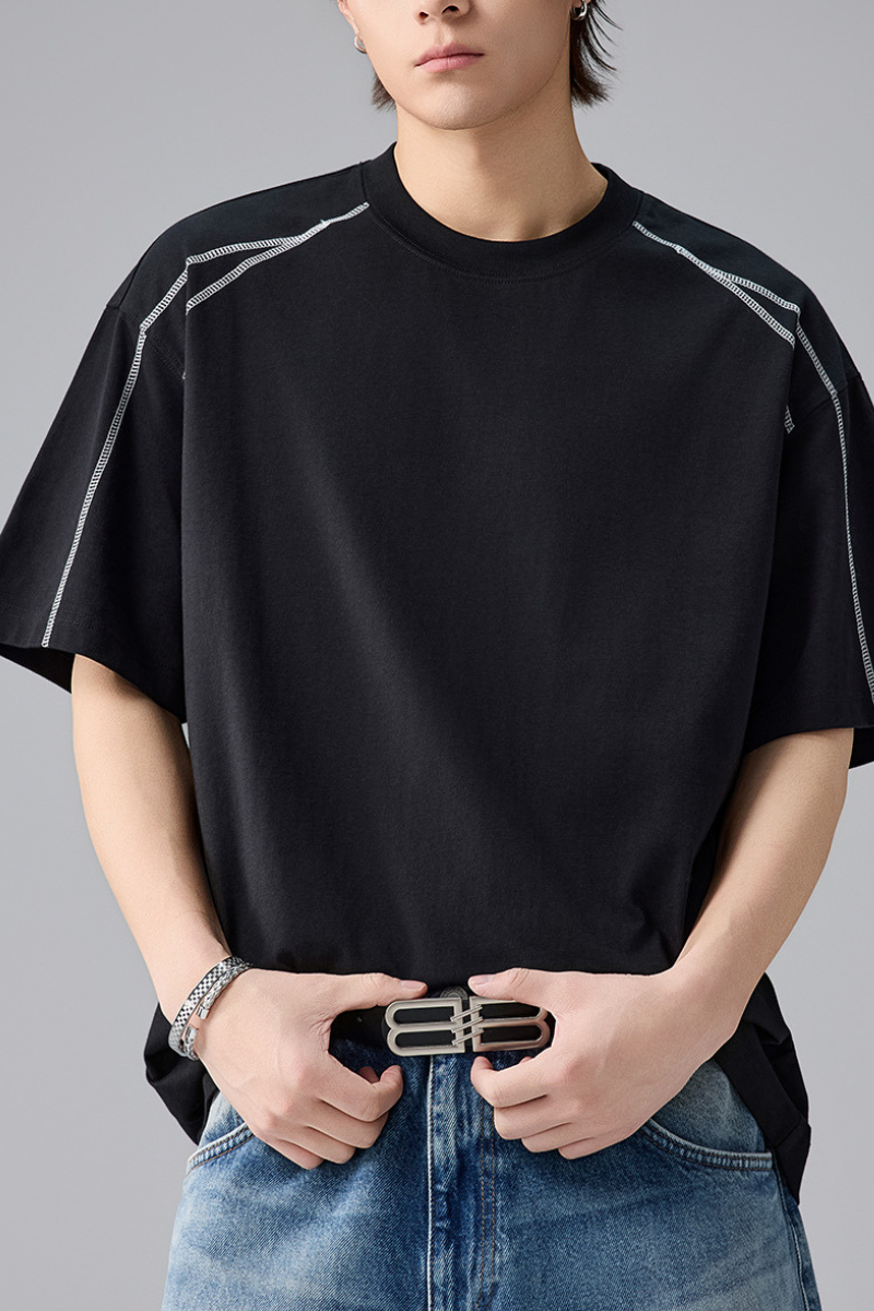 Men's Summer Topstitch Colorblock Crewneck Tee
