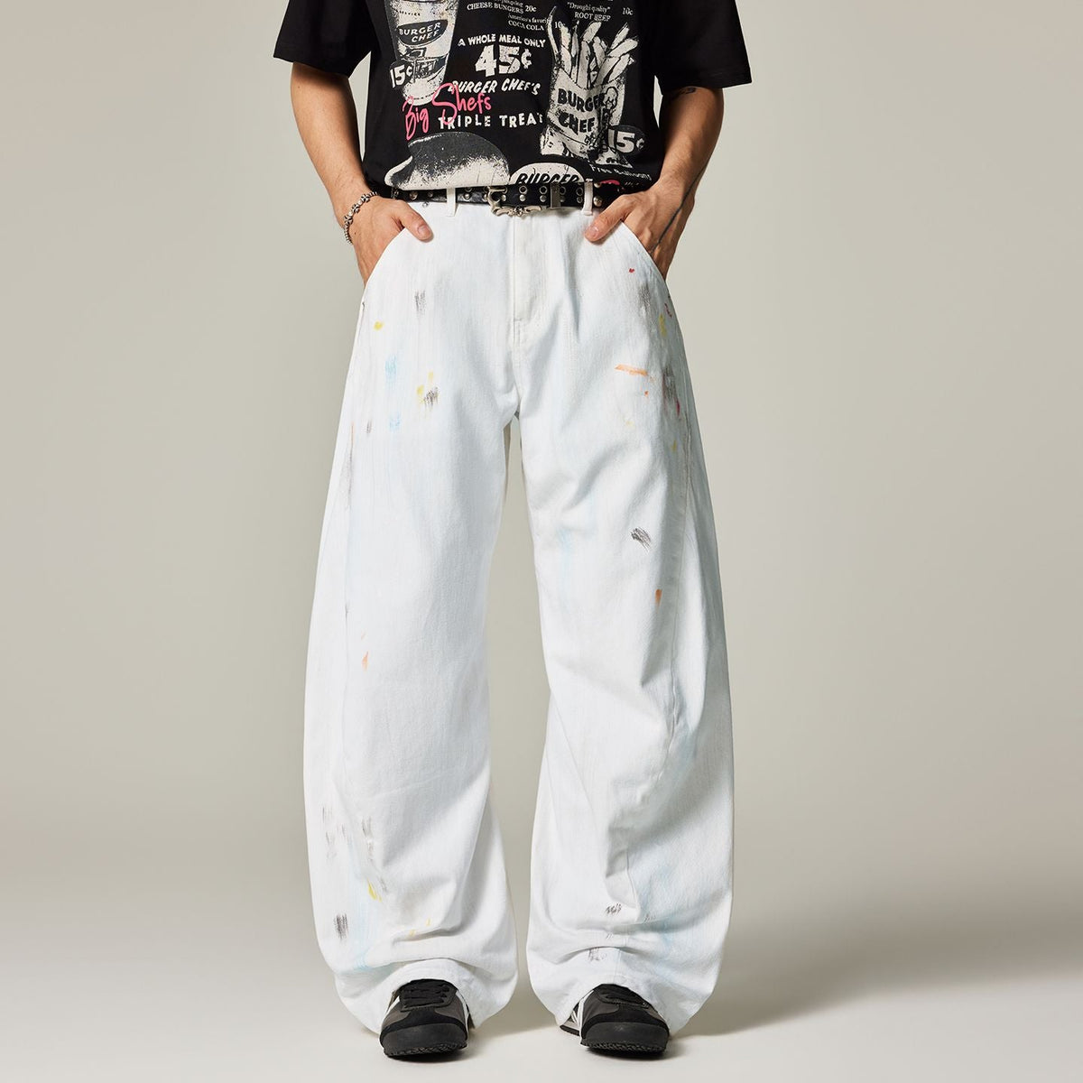 Men's Spring White Hand-Painted Splatter Denim Jeans