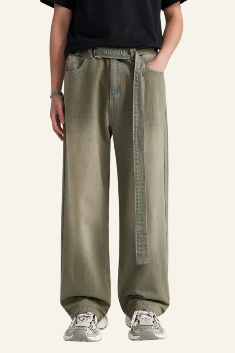 Men's Streetwear Vintage Washed Distressed Wide-Leg Jeans