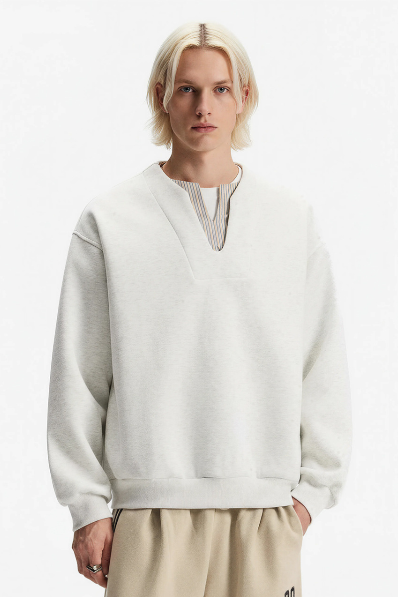 Men's Spring 2026 Mock Layer Henley V-Neck Long Sleeve Sweatshirt