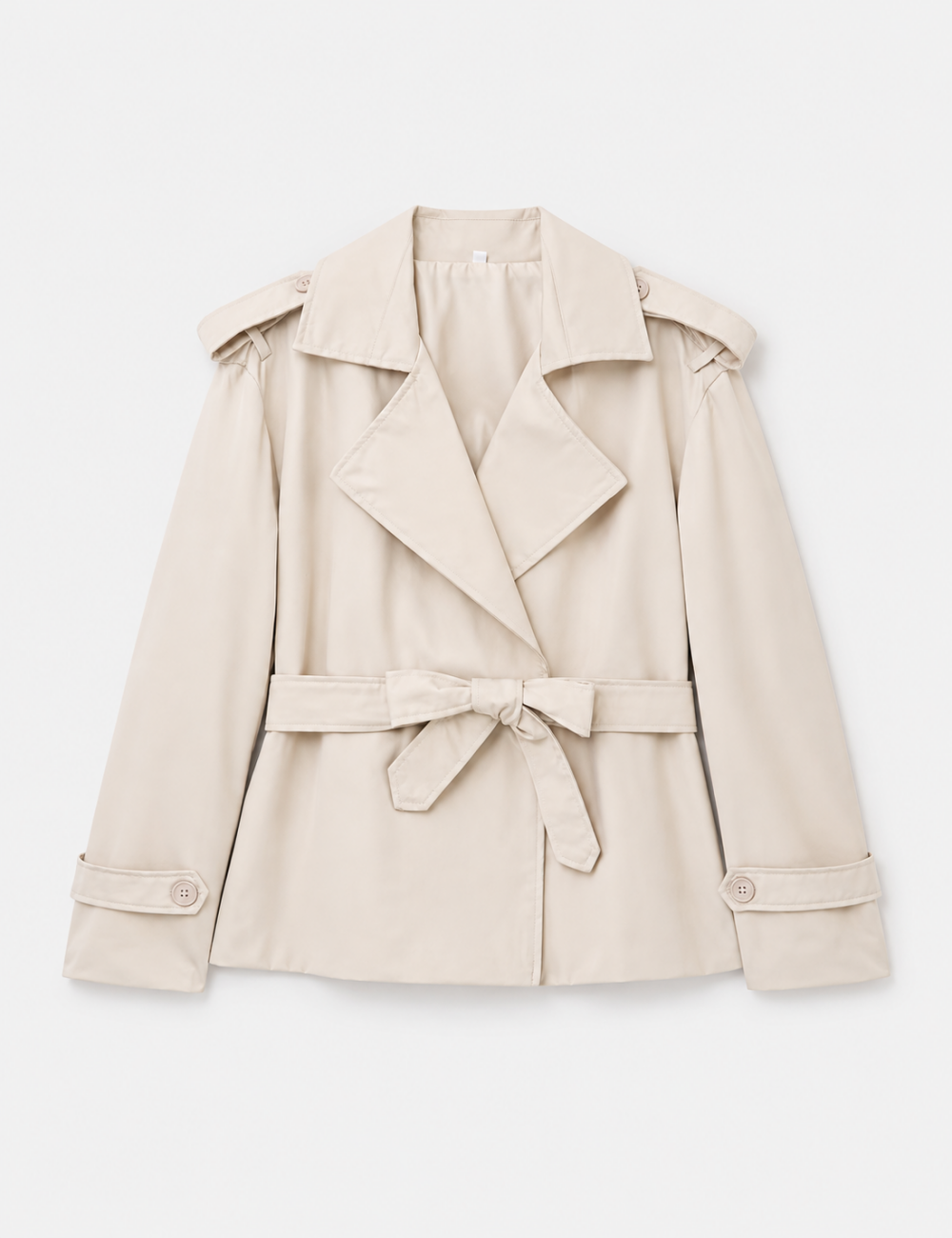 Ladies Lapel Collar Belted Short Trench Coat