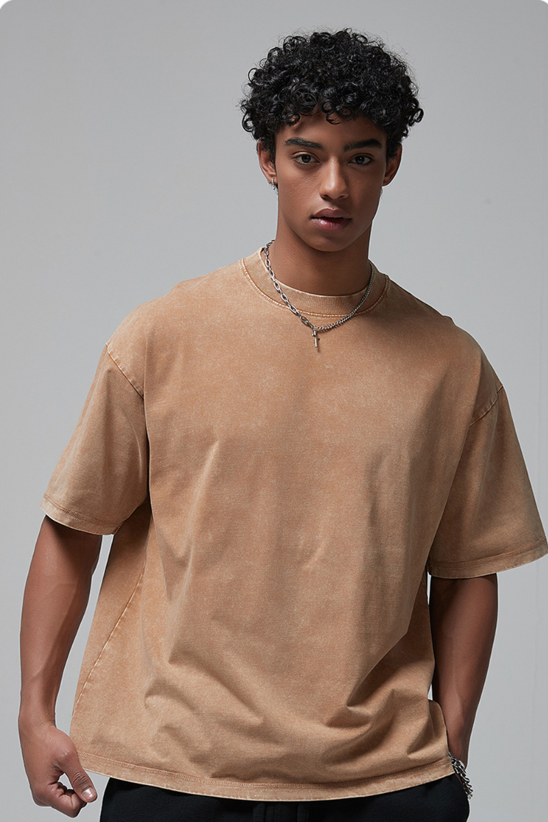 Men's Summer 275g Washed Batik Oversized Small Neck Tee