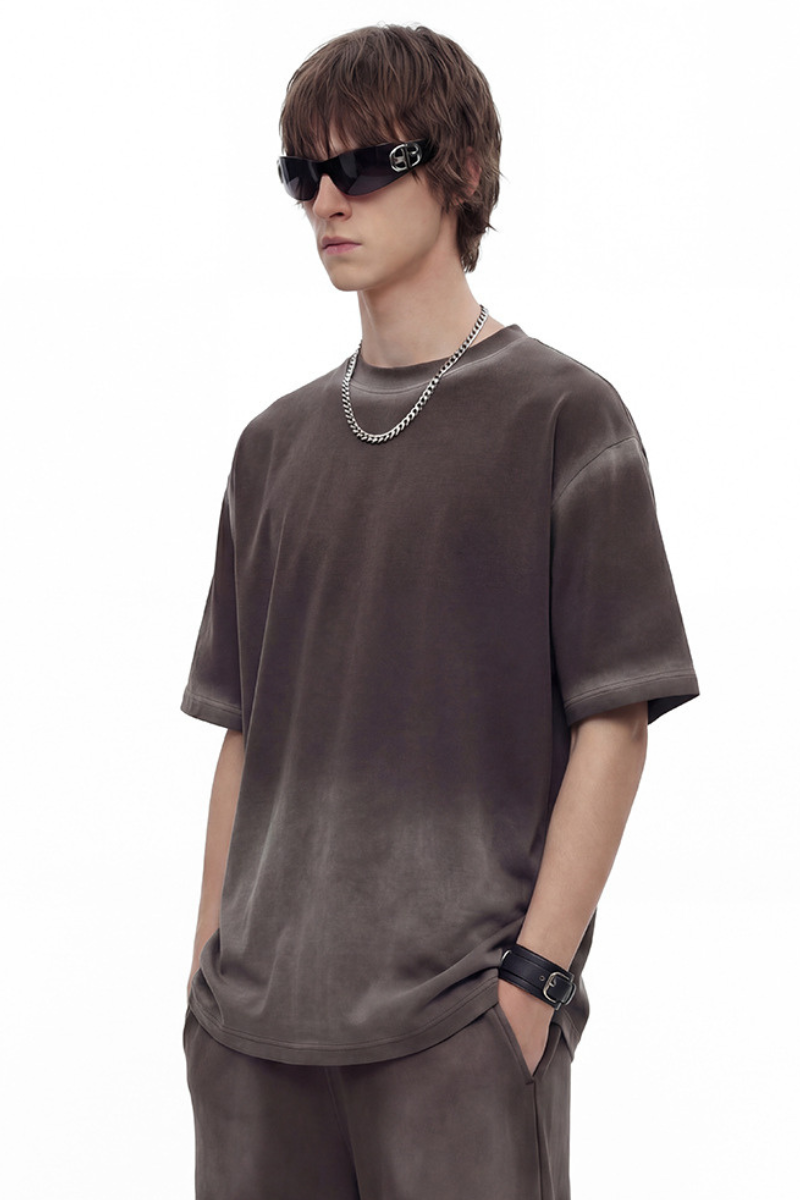 Men's Summer 280g Cotton Spray Wash Gradient Tee