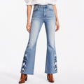Women's High Waist Floral Embroidered Flare Jeans