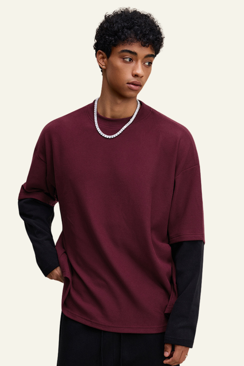 Men's Patchwork Faux-Two-Piece Long Sleeves Pullover Hoodie