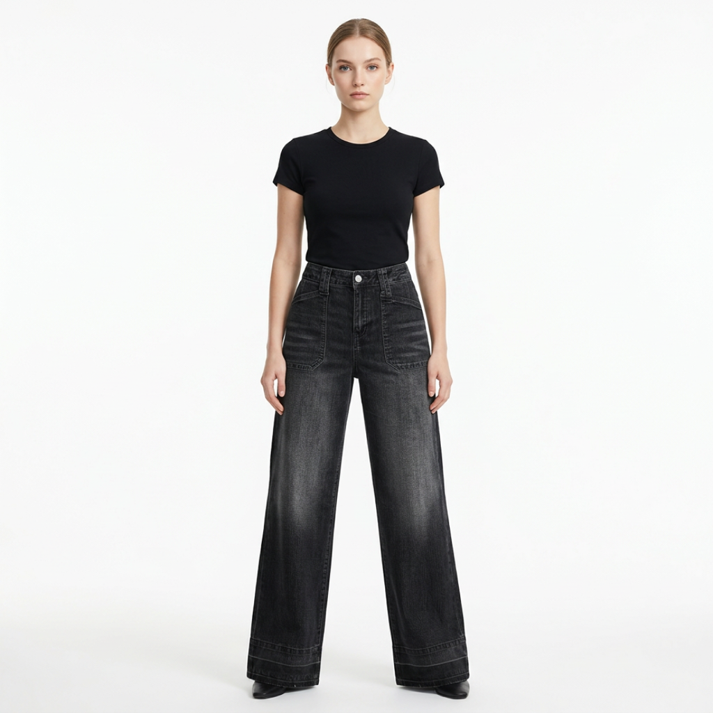 Women's Vintage Wash High Waist Wide Leg Jeans