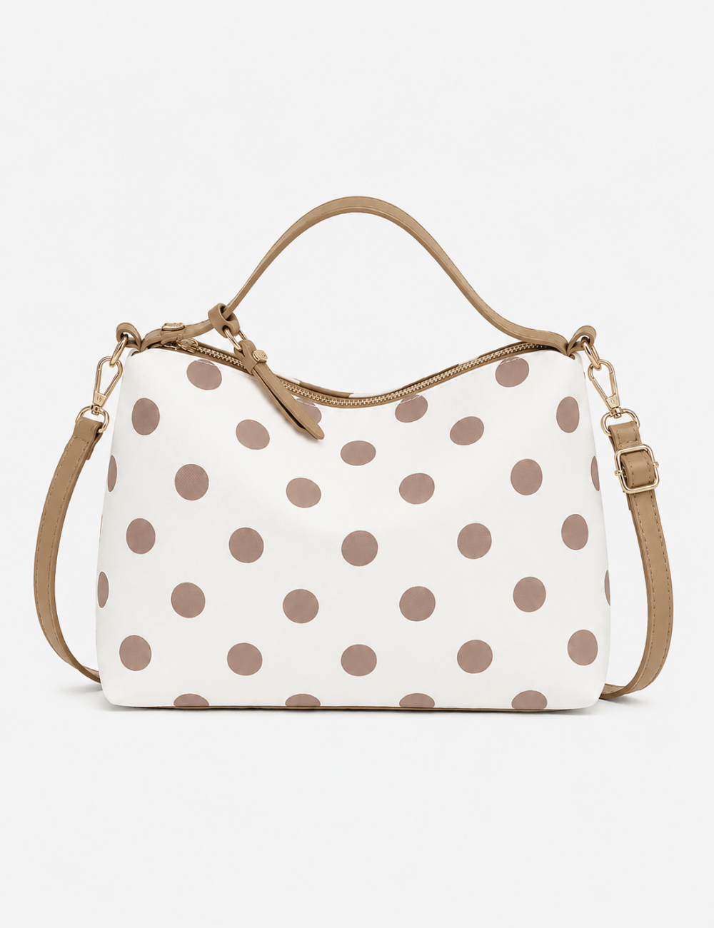 Ladies Casual Polka Dot Print Faux Leather Crossbody Handbag