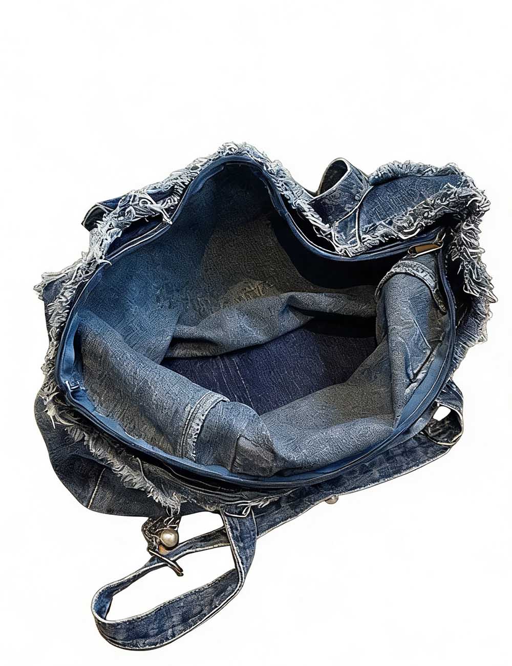 Ladies Large Capacity Frayed Denim Tote Bag