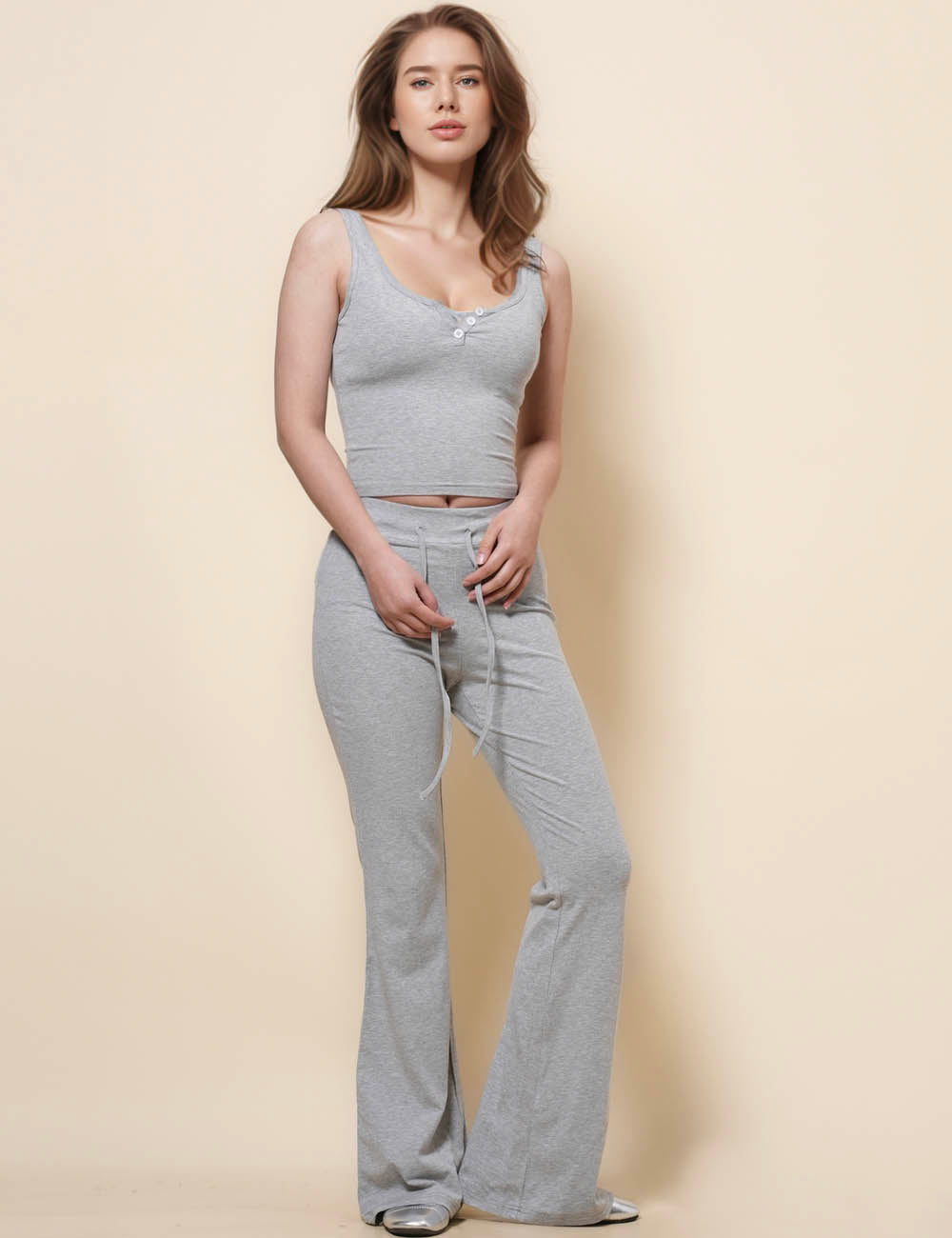 Ladies U-Neck Top Pants 2PCS Lounge Set SKST41214